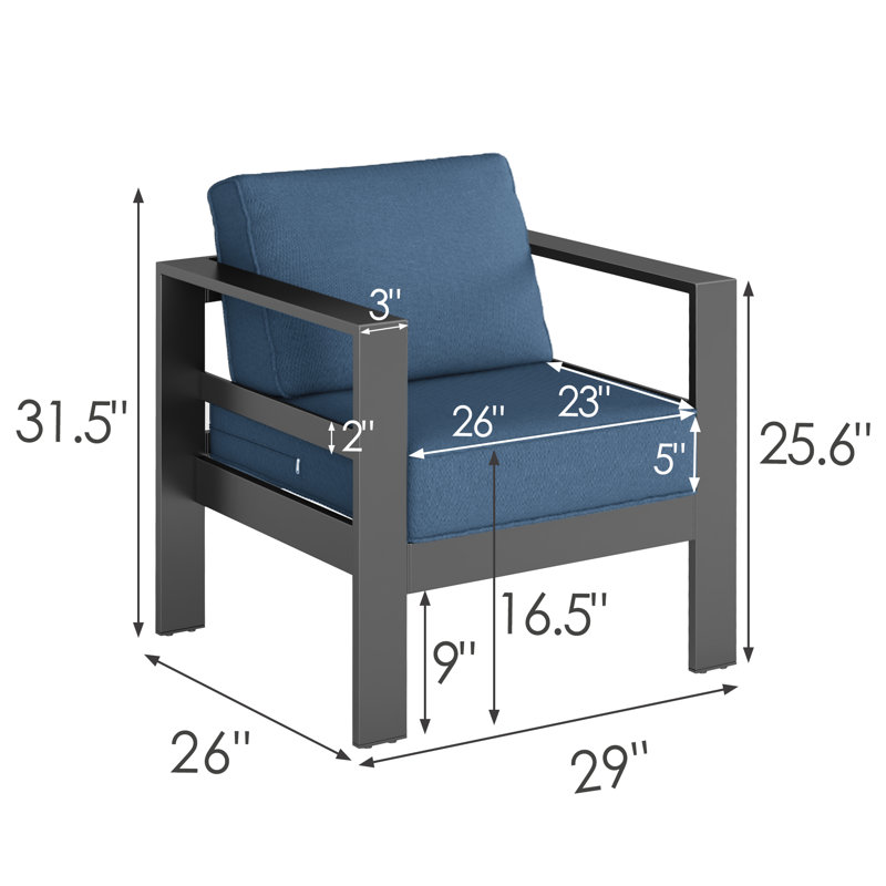 Arnhildur Aluminum Outdoor Lounge Chair, Gray, Blue