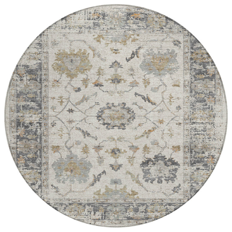Machine Washable Indoor/Outdoor Xhevrie Ivory Rug