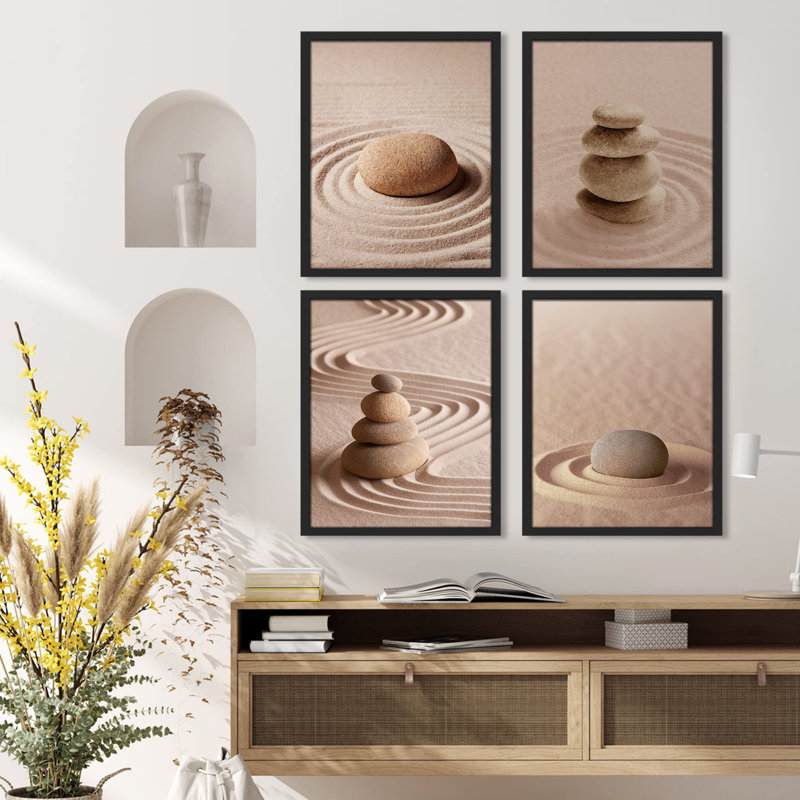 Zen Garden Tan Massage Stone Meditation Spa, impression sur papier 4 pièces, Blanc, H 10 po x l 8 po