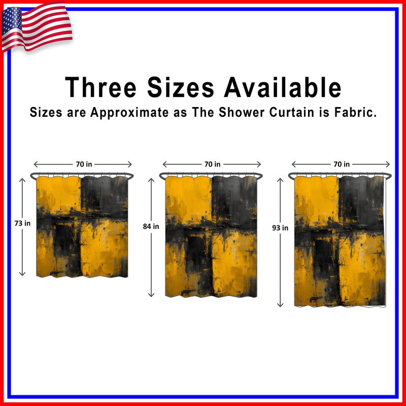 Rideaux de douche jaune et noir abstrait, 70 po l x 72 po H
