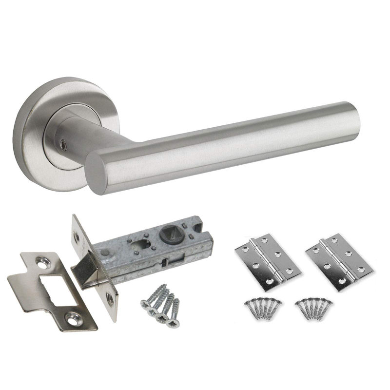 Golden Grace 3 Sets Straight T-Bar Door Handle in Stainless Steel Finish with Tubular Latch & Hinges