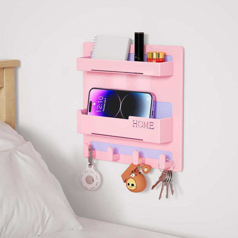 Organisateur de tablettes flottantes pour chambre à coucher - solution de rangement peu encombrante avec crochets, installation sans perceuse, conception en plastique robuste pour le chevet, la salle de bain, le dortoir, le véhicule récréatif et le bu
