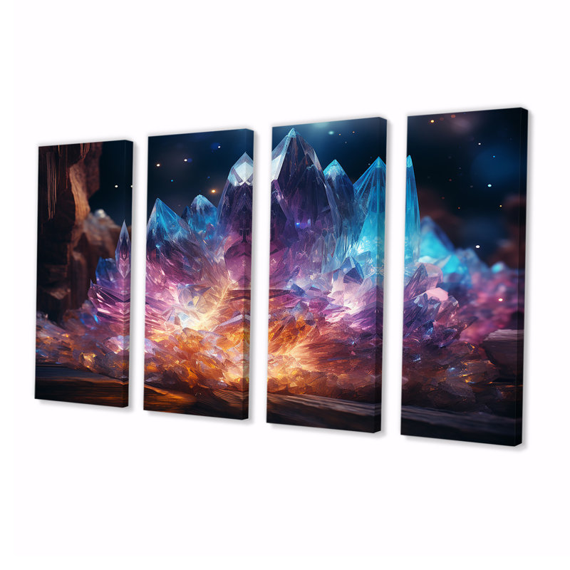 Crystalline Dream Magic - Stone Geode Wall Art 4 Piece, 28" H x 48" W