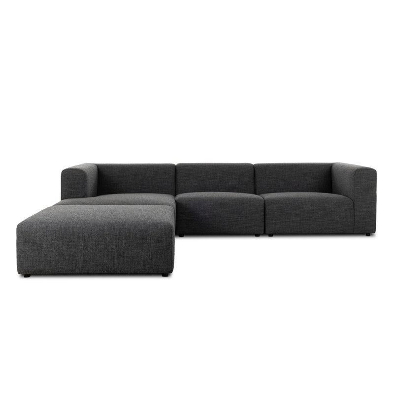 Lawndale 3PC LAF Sectional W/ Ottoman-Saxon Charcoal, Left Hand Facing, Saxon Charcoal Polyester Blend