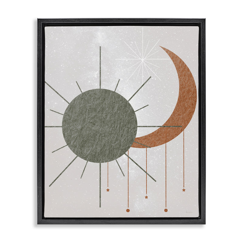Soleil et lune dans un style minimaliste, Cadre flottant noir de jais, H 21 po x l 17 po
