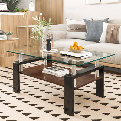 Rectangle Coffee Table with Tempered Glass Top