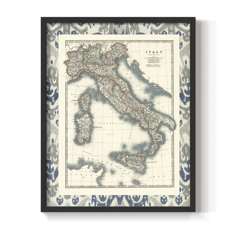 Carte encadrée de l'Italie, reproduction encadrée - bois massif, H 20 po x l 16 po, Noir
