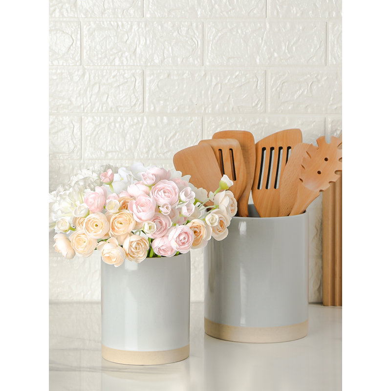 Latitude Run® Stoneware Utensil Crock (Set of 2), Light Gray