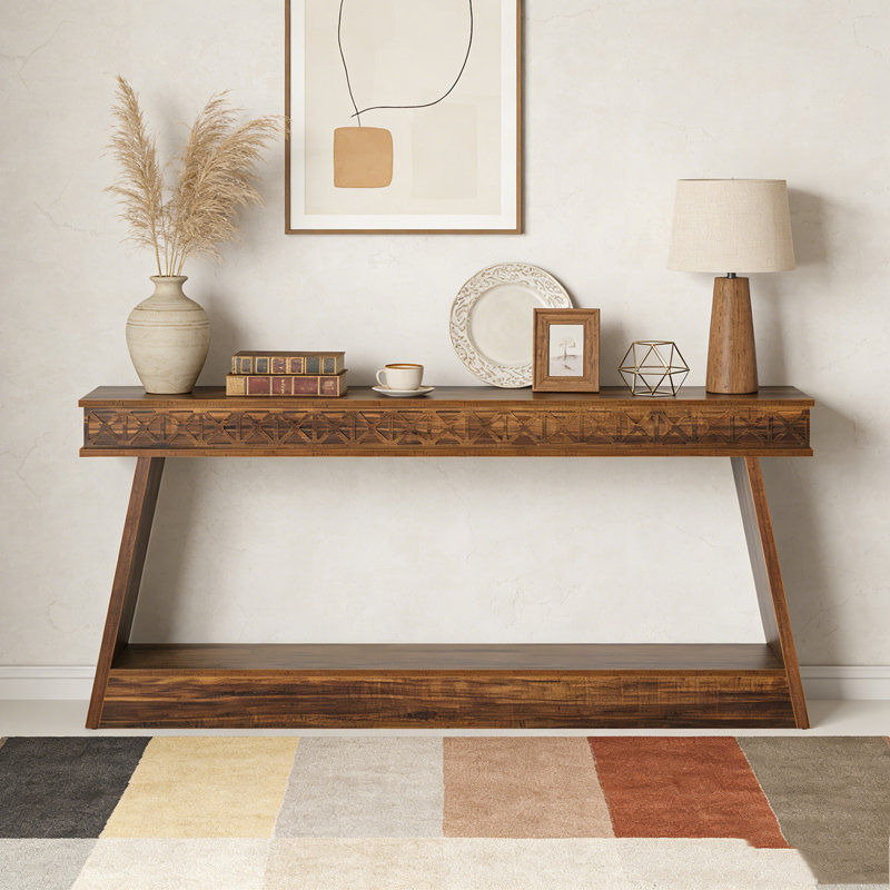 Farmhouse Sofa Table Console Table Entryway Table with Storage, Dark Brown