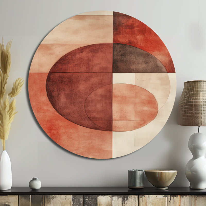 Imoni - Art mural rond moderne transitionnel abstrait en métal, L 23 po x H 23 po