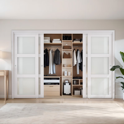 Portes de garde-robe coulissantes en verre givré 112 po x 80 po avec quincaillerie d'installation