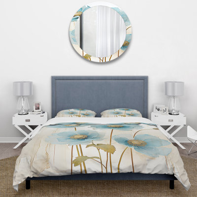Blue And Grey Poppy Meadow - Poppies Duvet Cover Set