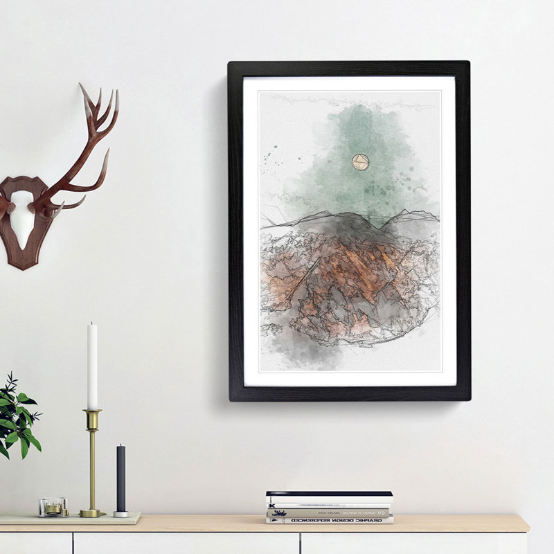 Moon over the Mountains in Italy in Abstract - Picture Frame Graphic Art Print, 87cm H x 62cm W x 2cm D, Black Framed
