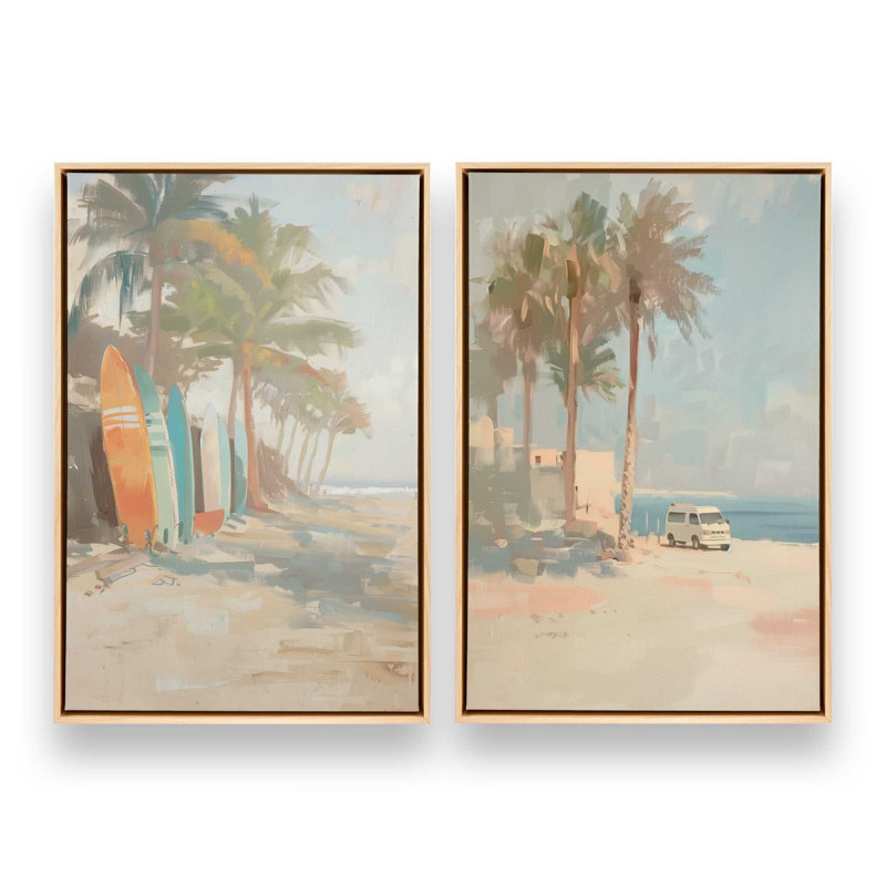 Ensemble de 2 impressions Coastal Escape, 18 po x 12 po, Cadre américain en érable flottant