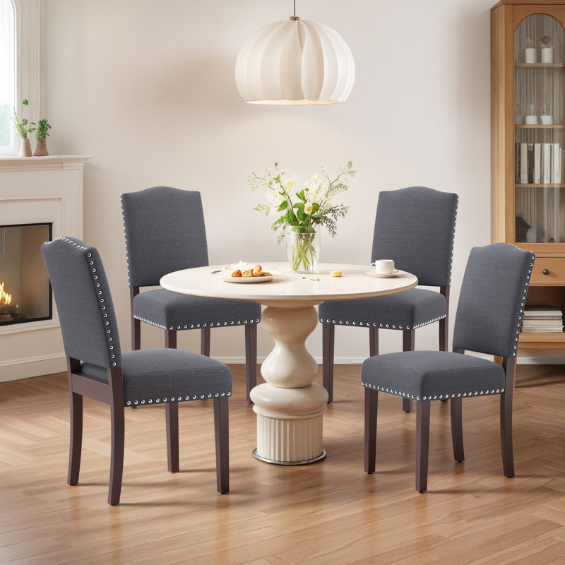  Upholstered Parsons Dining Chairs, Linen Side Chair, Dark Gray