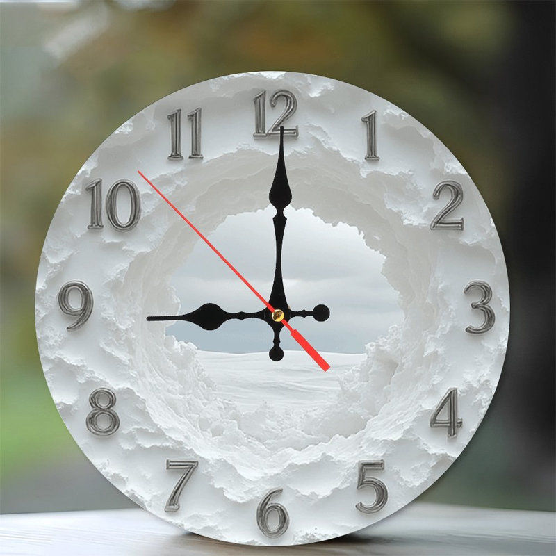 Horloge murale blanche paysage d'hiver