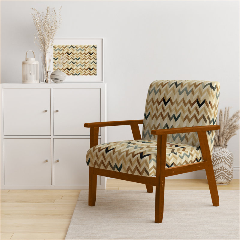 Fauteuil de 23 po de large Cantina, Accoudoirs carrés bruns, Beige/Blue Velvet
