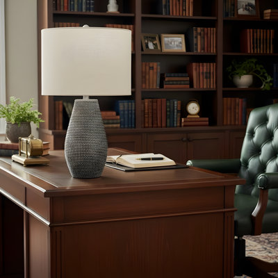 Lighting, 24"h, Table Lamp, Grey Resin, Ivory / Cream Shade, Contemporary