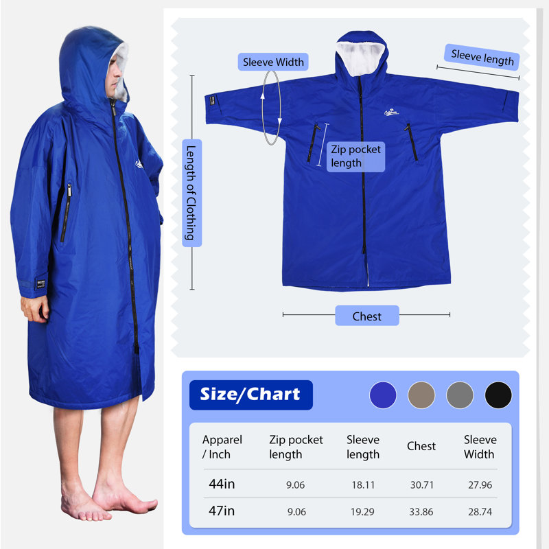 Parka de bain Catalonia, blouson imperméable, robe poncho chaude, manteau d'hiver, Bleu, TG