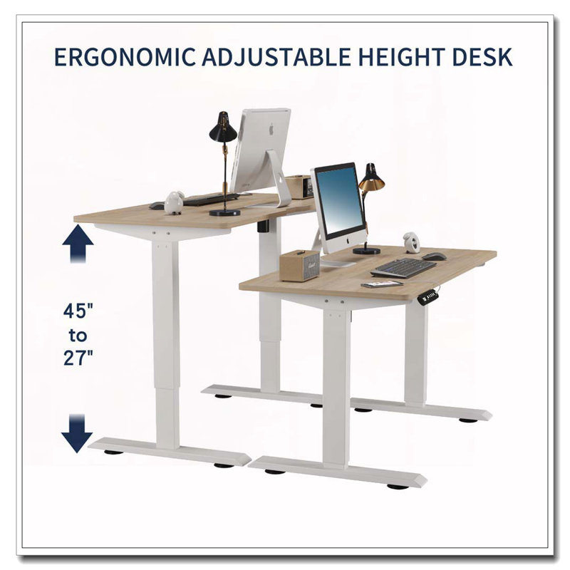 Bureau électrique à hauteur réglable, Chêne / Blanc, H 24 po x l 47,2 po x P 24 po