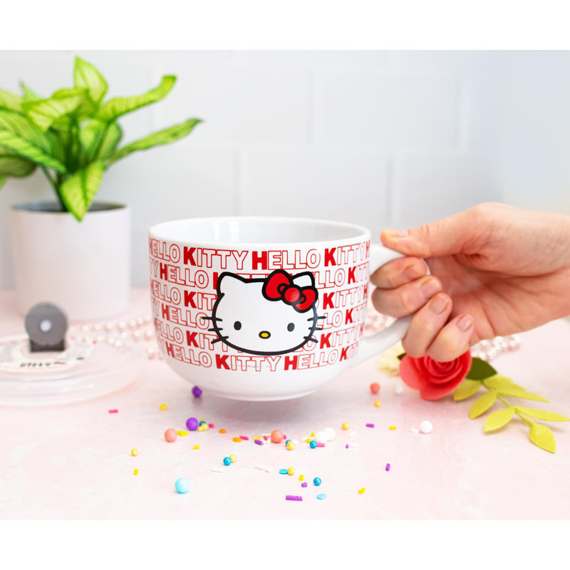 Grande tasse à soupe en céramique rouge Sanriot Hello Kitty | Peut contenir 24 onces