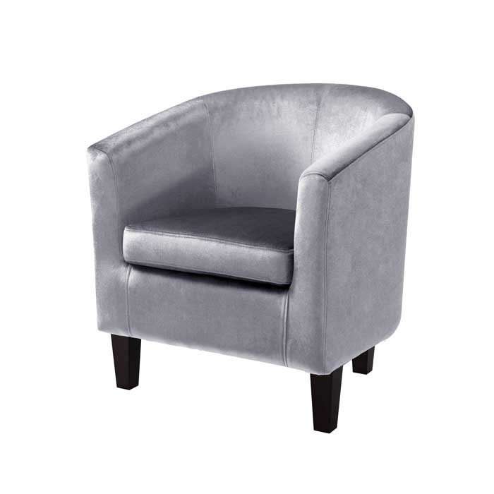 Fauteuil demi-tonneau en velours l 27,25 po Sabine, Velours gris argenté