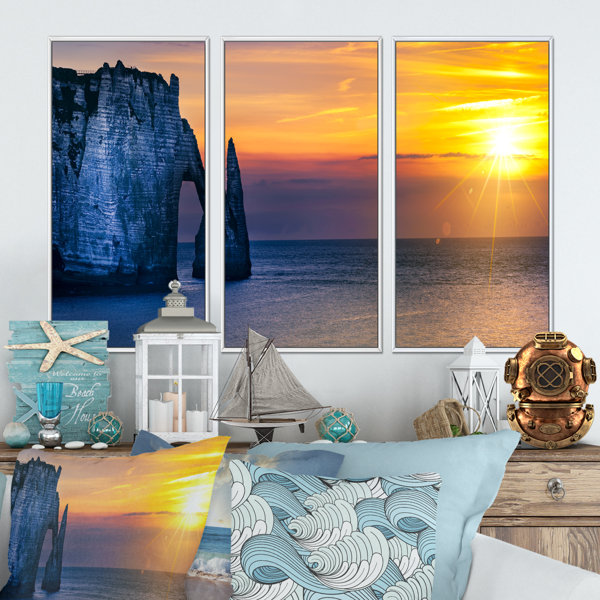Highland Dunes Etretat Cliff Normandy Panorama Framed On Canvas 3 ...