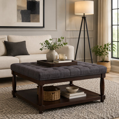 Upholstered Tufted Linen Ottoman Coffee Table