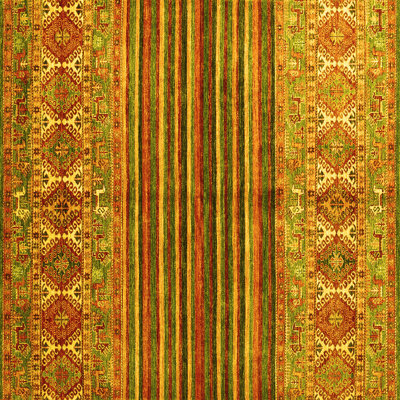 Tapis carré jaune / orange / vert 6 pi x 6 pi Patchwork Machine Made