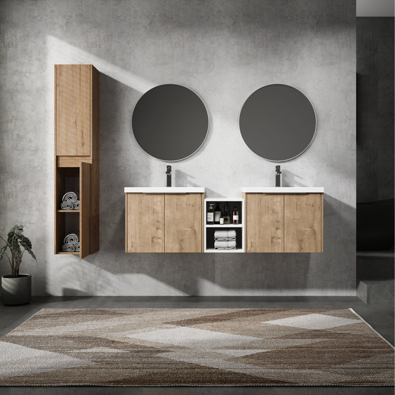 Meuble-lavabo de salle de bain - 60 po, lavabo et armoire d'appoint, poignées rouillées, vaste espace moderne avec armoire, design élégant
