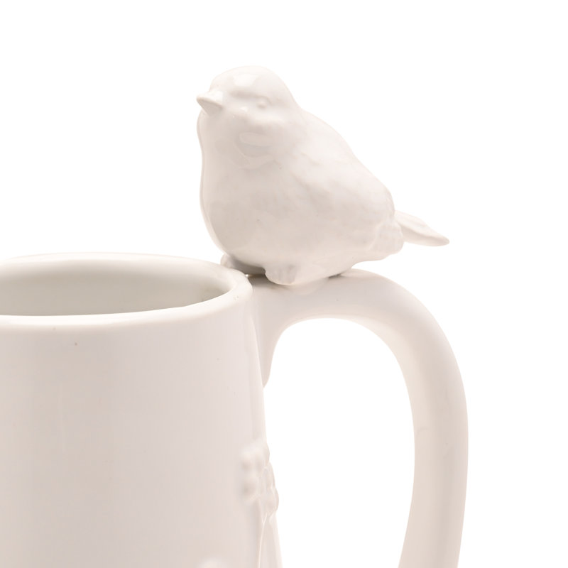  Tall White Floral Bird Jug