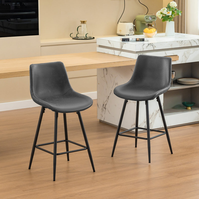 Tabouret de comptoir moderne en similicuir, Gris Heather, Tabouret de comptoir (siège d'une hauteur de 24 p, 2