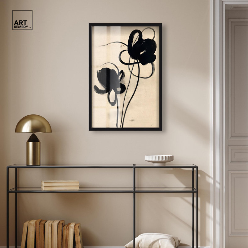 «Florals in the Minimal I Shadowbox Print Line» par Art Remedy, H 31 po x l 21 po, Noir