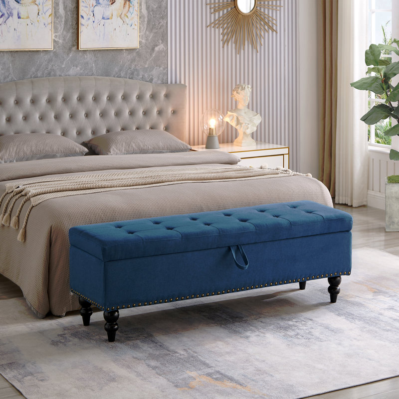 Banc de lit 59 po avec rangement bleu, Bleu