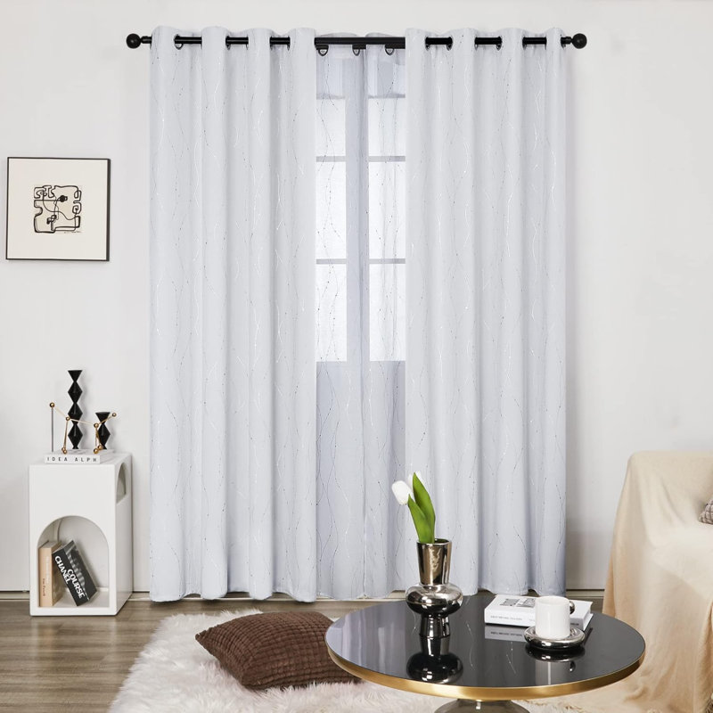 Blackout Grommet Silver Pattern Printed Curtains, , Light Purple, 52" W x 84" L