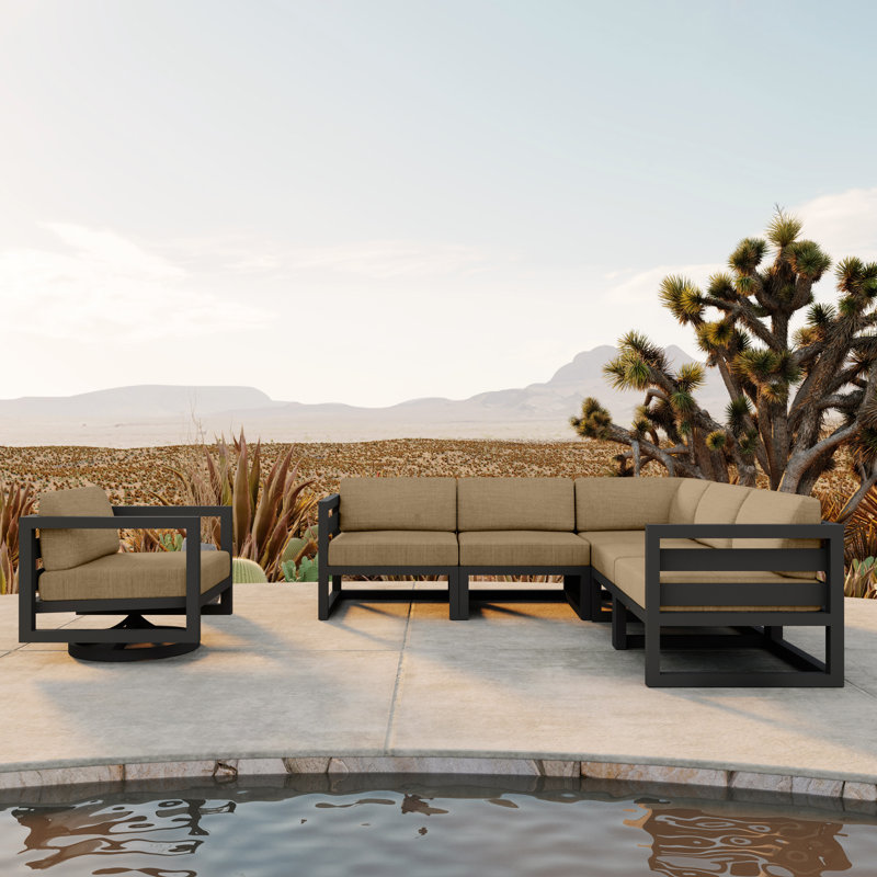 Avion 6 Piece Sectional Set With Swivel, Canvas Charcoal Sunbrella® Canvas, Slate