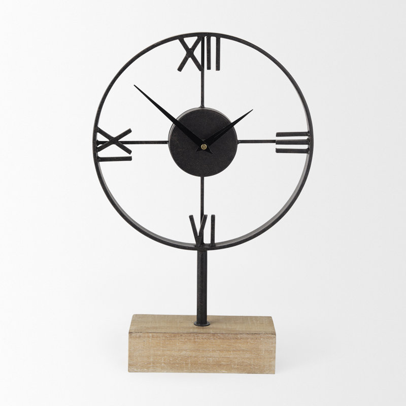 Oris Roman Numeral Metal Quartz Movement / Crystal Tabletop Clock in Black