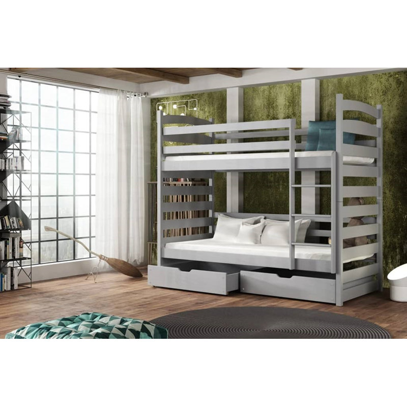 Teme Bunk Bed with Storage Included with Built-in Ladder Included, Grey