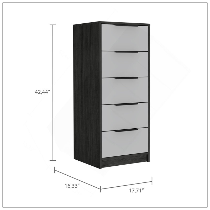 Kaia 5 Drawer Dresser, Vertical Dresser -Smokey Oak / White, White