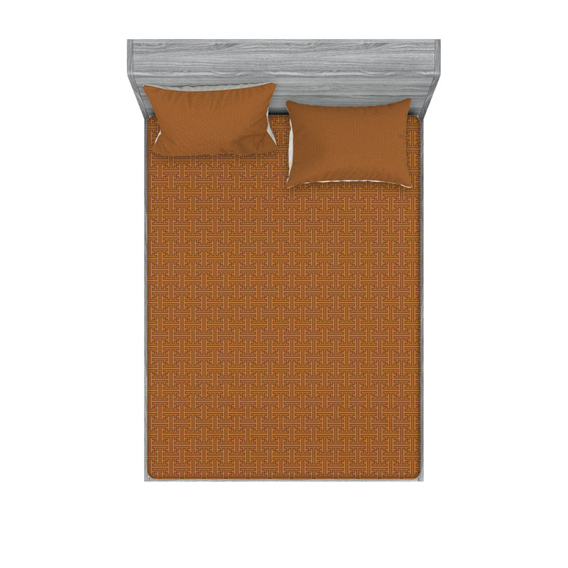 Ambesonne Ethnic Fitted Sheet & Pillow Sham  Set,  Pale Caramel, California King Sheet Set with 4 Pillowcases
