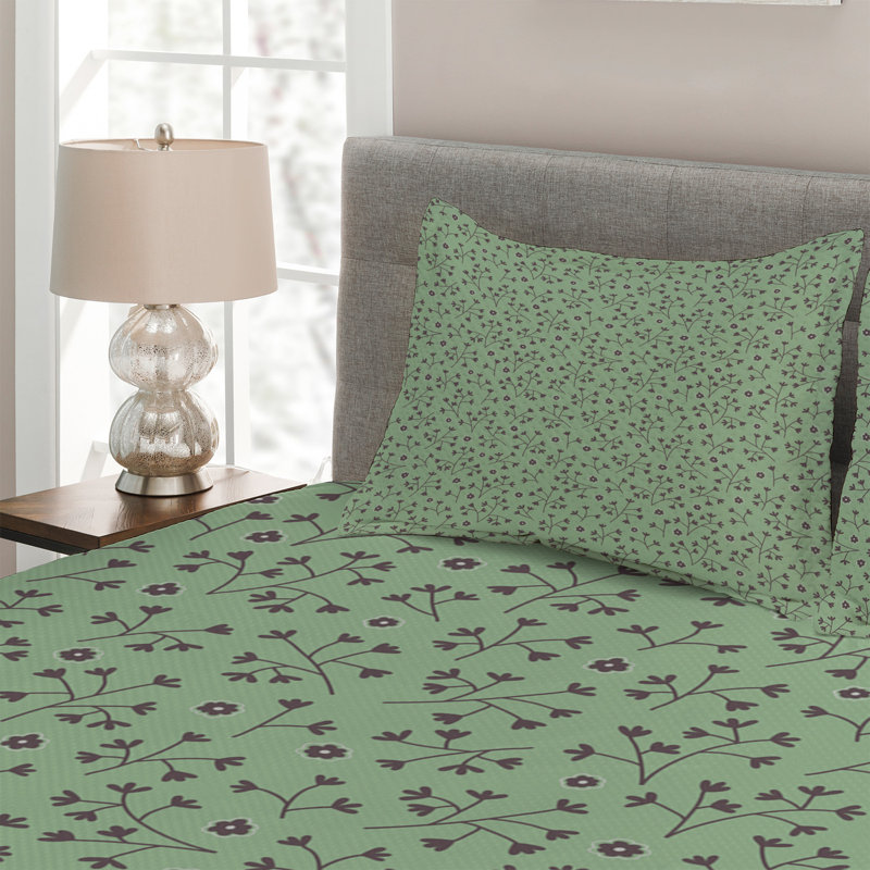 Hypnotic Modern & Contemporary Polyester Coverlet, King Bedspread + 2 Shams, Green