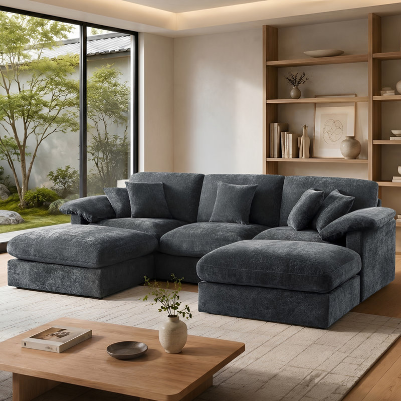 Canapé modulaire en U modulaire réversible de 111 po avec repose-pieds amovible, DarkGray