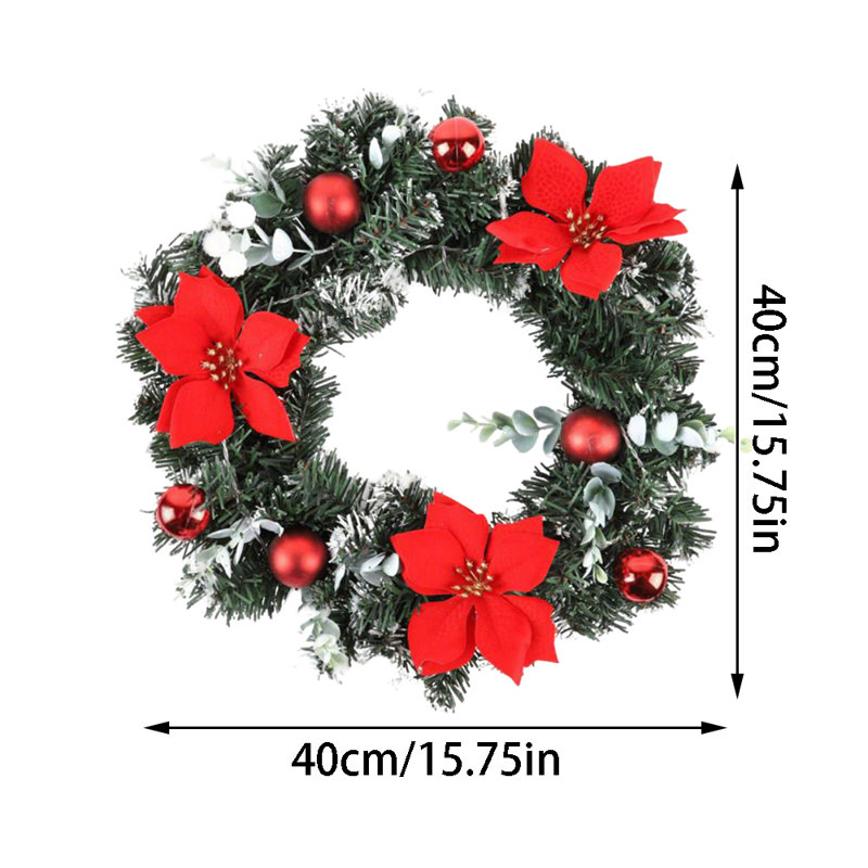 Couronne de Noël artificielle, couronne de safran artificiel 15,7 pouces avec boules décoratives, décorations murales pour les fêtes et les fenêtres
