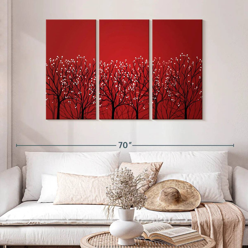 Harnek Abstract Red Forest, 32" H x 50" W