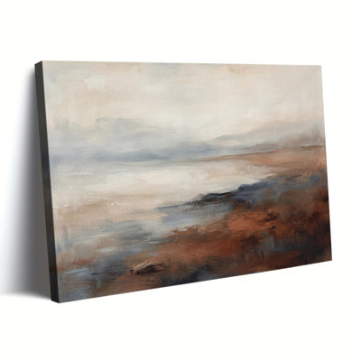 Abstrait paysage côtier dans des tons de bleu et de terre cuite - Art mural moderne sur toile tendue