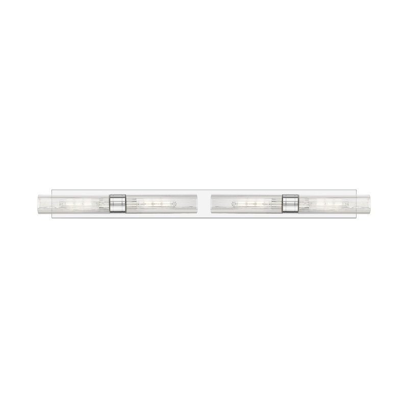 Éclairage pour meuble-lavabo 4 lumières 51 po Ballston - Maliyah - Finition laiton brossé - Abat-jour blanc rayé, Chrome poli