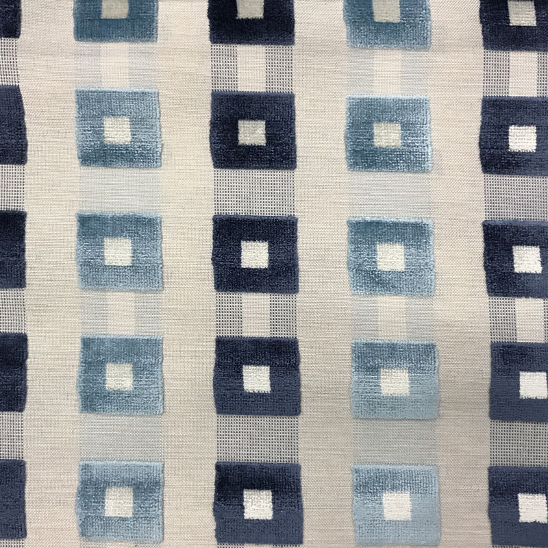 Patrick Fabric | Striped Square Geometric Velvet Fabric | Upholstery Fabric, Ocean