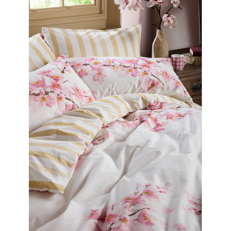  CHERRY BLOSSOM 100% Cotton Percale, 200 Thread Count, King  Duvet Cover + 2 pillowcases