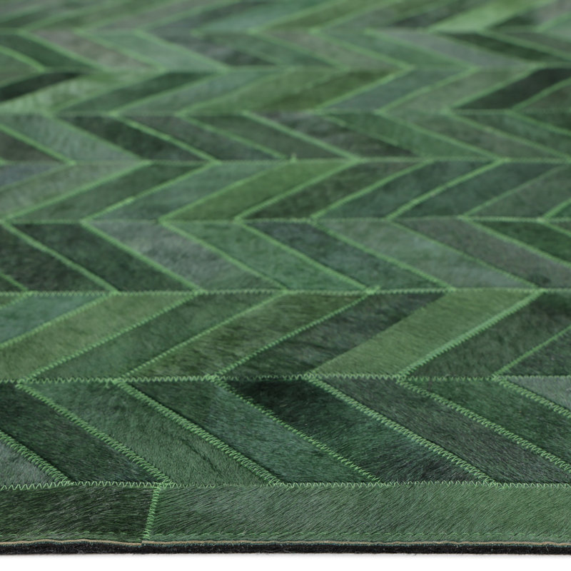 Meir Cowhide Chevron Area Rug in Green, Rectangle 8' x 10'