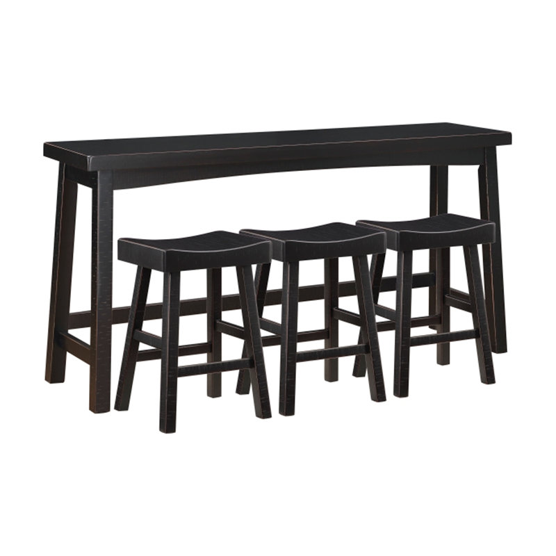 Casy 4Pc Bar Height Table Set, 3 Contour Stools, Black/Black